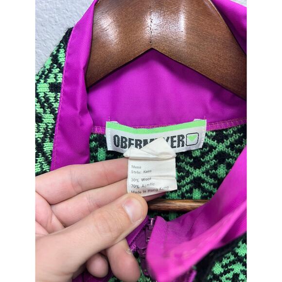 Vintage Obermeyer Ski Sweater 1/4 Zip Apres Ski Wool Kess Green purple 90s 80s M - Picture 8 of 11